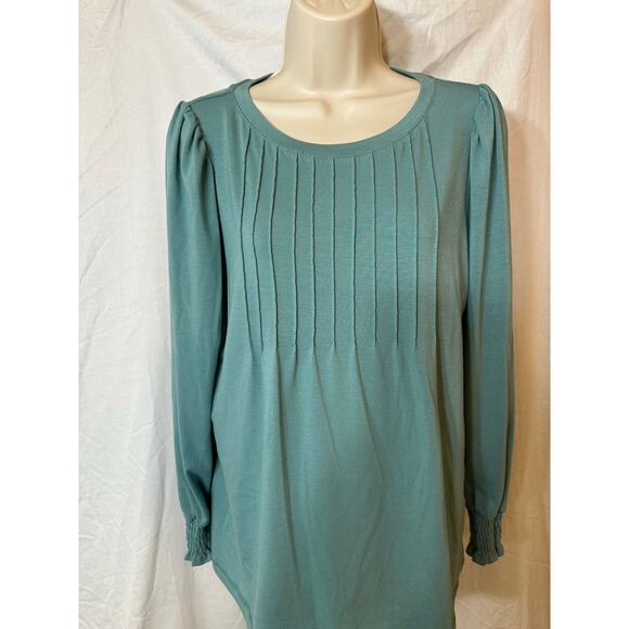Automet Pleated Sage Blouse Womens M Soft Chic Giftable Holiday Top - Picture 3 of 5